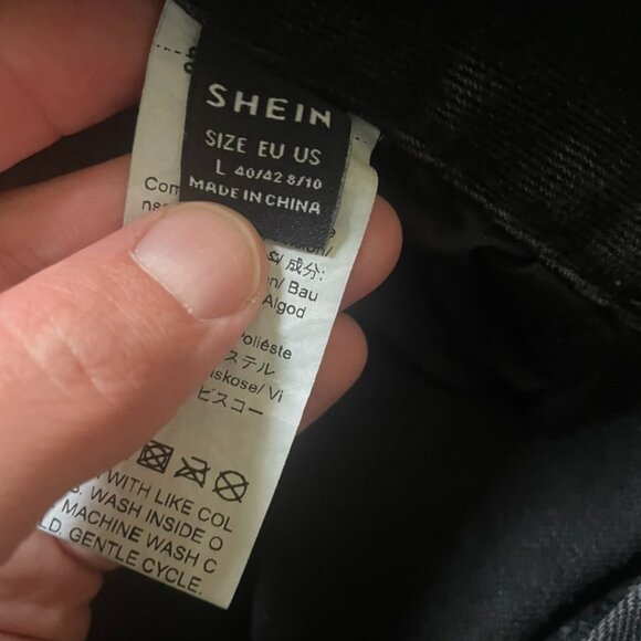 SHEIN Black Distressed Relaxed Boyfriend Jeans Women’s Size L - Picture 5 of 8